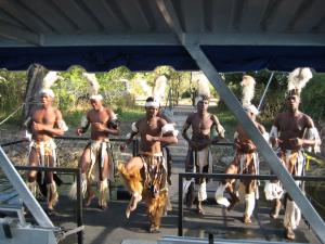 Tribal dancers as we depart on the sunset cruise